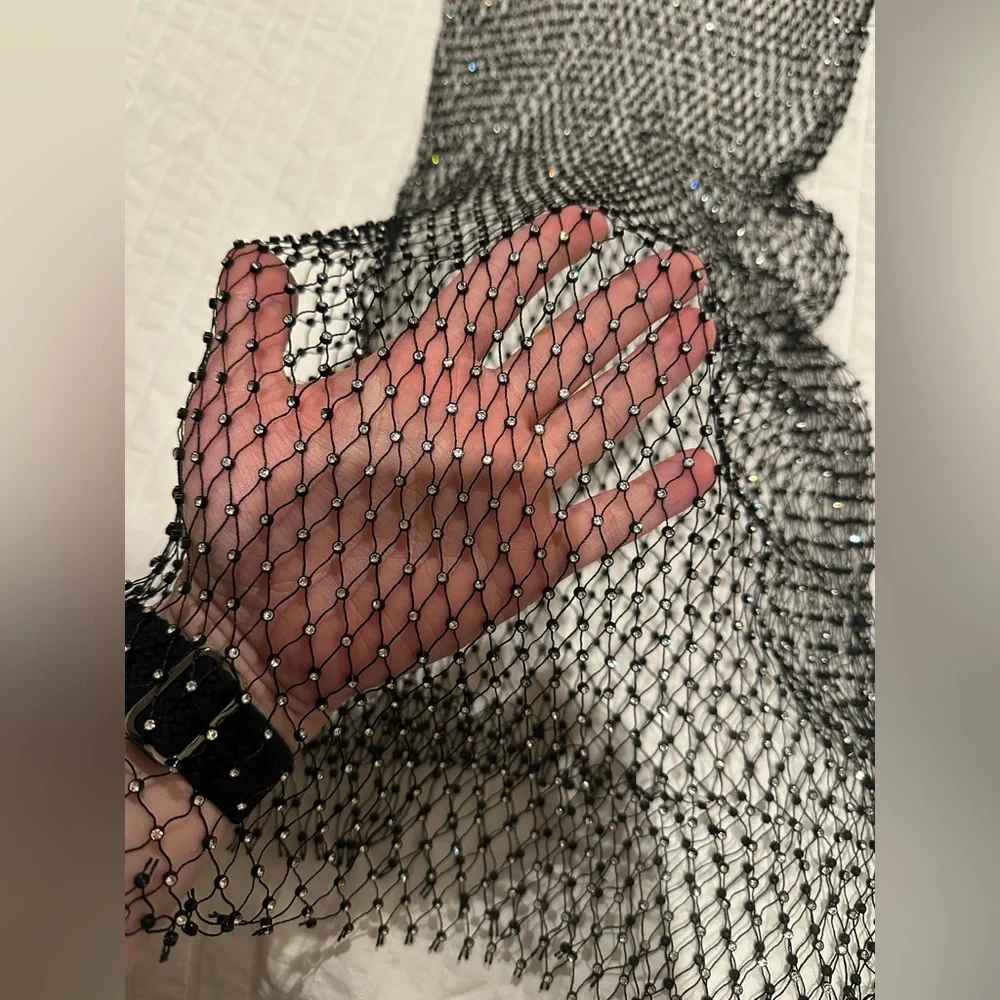 Fishnet rhinestone beach cover up dress
